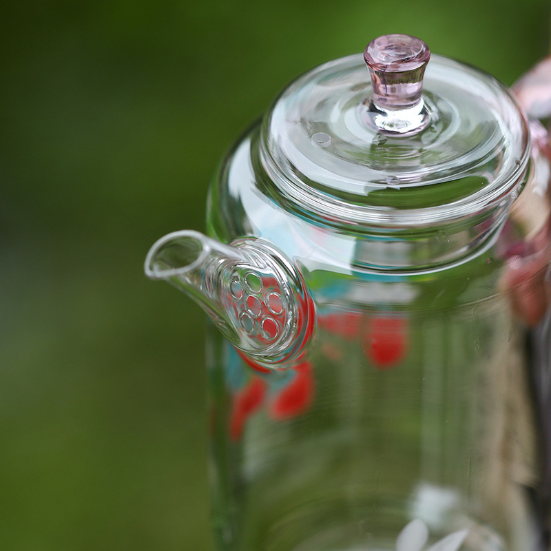 Ấm trà thủy tinh pha lê ấm pha trà dày chịu nhiệt độ cao ấm đơn gia dụng có thể lọc bên tay cầm Bộ trà Kung Fu cỡ lớn