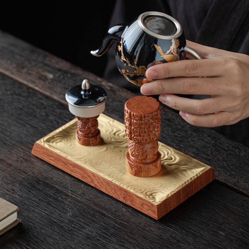 Bán buôn giá treo Ấm gỗ nguyên khối, nắp gỗ mun, nắp đa năng, giá đỡ ấm trà, ấm trà tử sa, bộ ấm trà cao cấp, phụ tùng