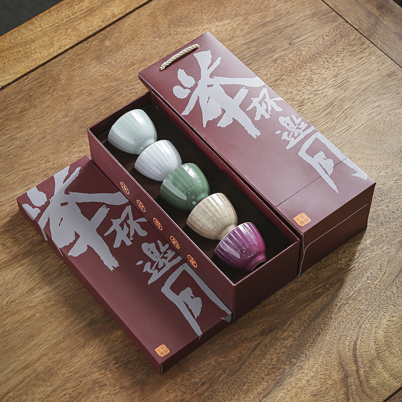 Bộ ấm chén trà Kung Fu mở đầu, hộp quà tặng gốm sứ, năm lò nổi tiếng, bộ chén trà lò Ru, đồ gốm sứ gia dụng