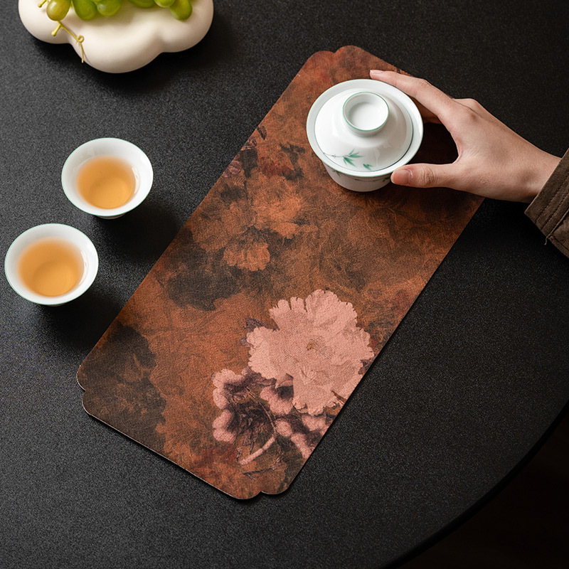 Tấm lót bàn trà hình hoa mẫu đơn hình long vuông tấm lót bàn chống thấm nước phong cách Trung Quốc Zen phụ kiện bộ trà tấm lót bàn trà pha khô