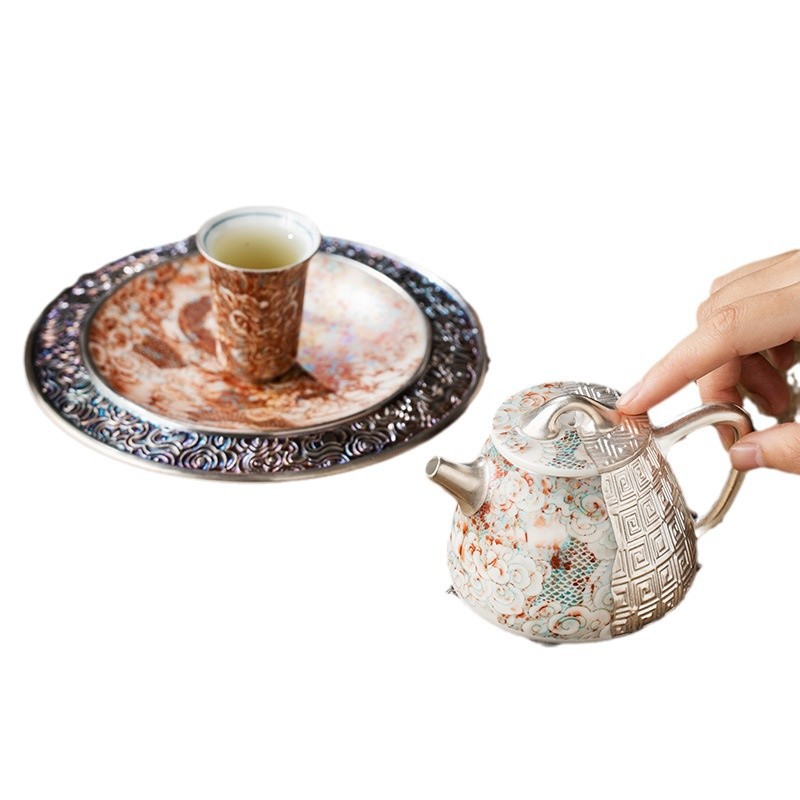 He Fusen tráng men màu đỏ Rồng đỏ Bộ ấm trà Bộ ấm trà tặng quà sinh nhật cho người lớn tuổi