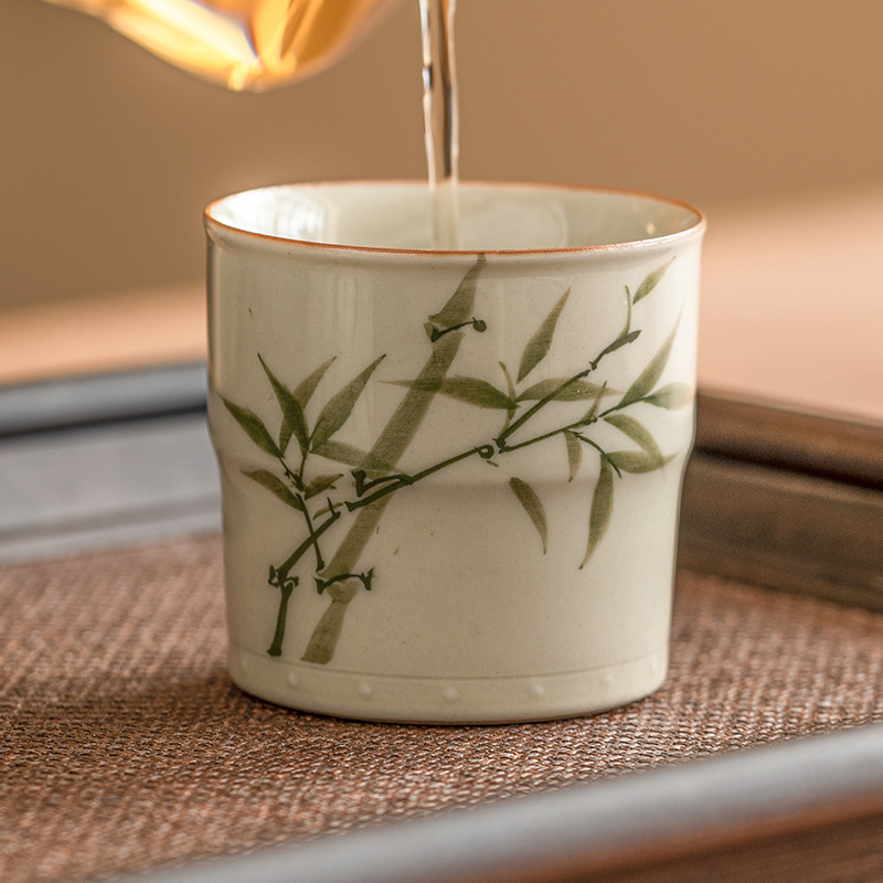 Cốc trà tre xanh ngọc bích cốc chủ nhân cốc đơn dụng cụ trà Kung Fu kiểu Trung Quốc gia dụng cốc trà gốm sứ đãi khách cốc trà lớn