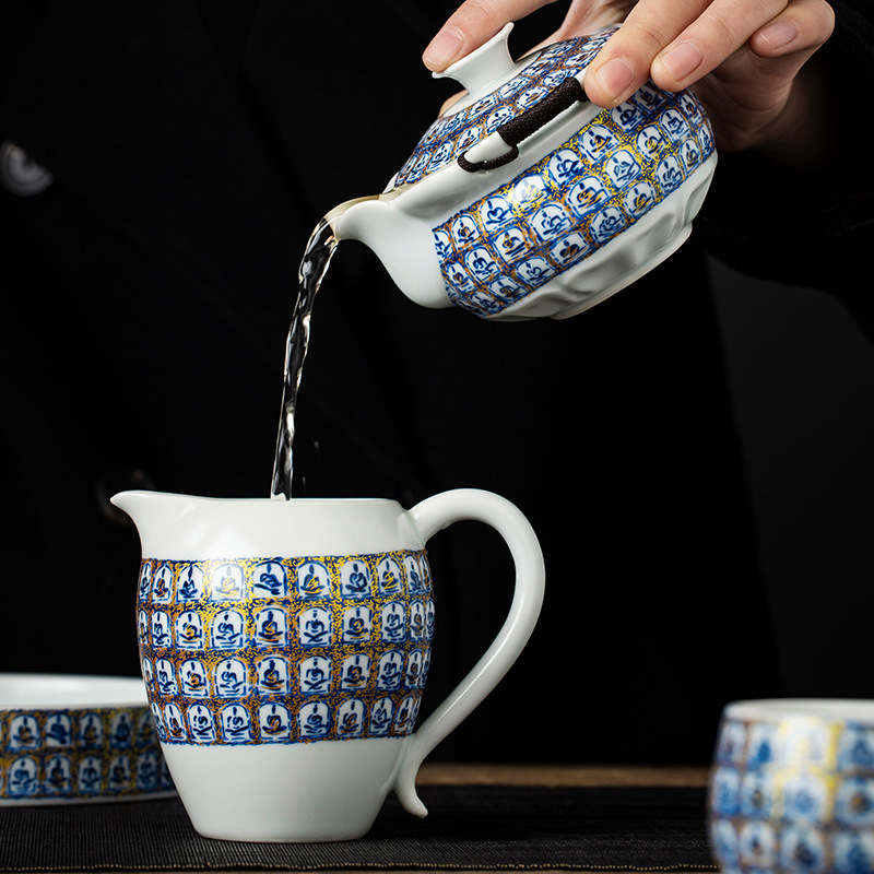 Bộ ấm chén trà gốm sứ cao cấp, kiểu dáng gaiwan tráng men soda, cầm tay, chén lớn, không nóng, dùng pha trà kung fu