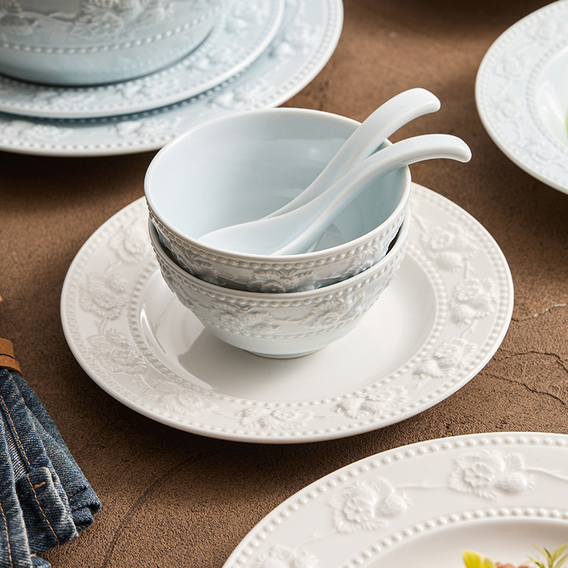 Nhà máy dâu tây chạm nổi gốm sứ món ăn phương Tây đĩa kem phong cách bộ đồ ăn giá trị cao bộ đồ ăn nhà mới tân gia đĩa