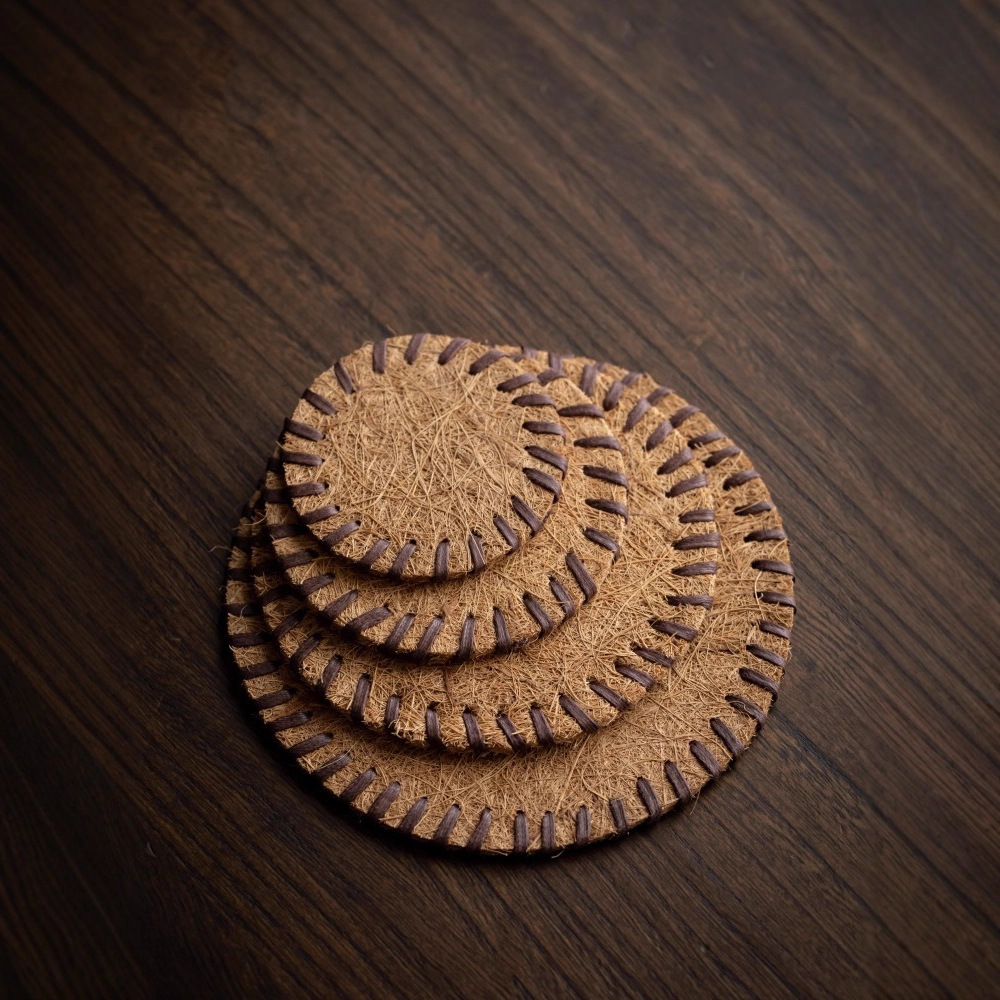 Bán buôn đế trà cọ dừa tự nhiên đế lông đế ấm trà đế ấm trà Đế cốc cọ cách nhiệt thủ công