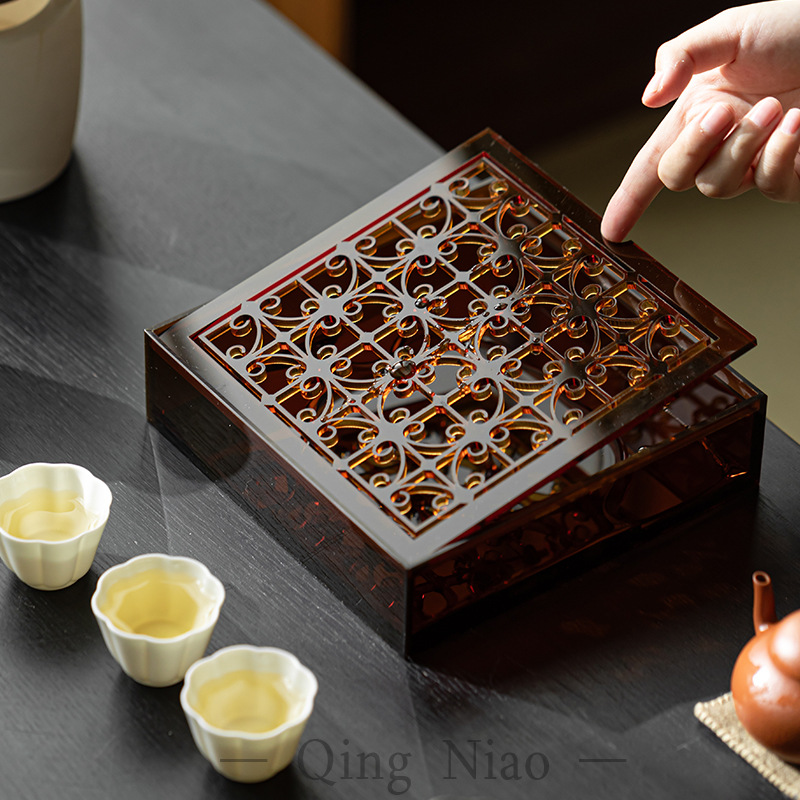 Khay đựng ấm Acrylic Bộ trà vuông đơn giản giá đựng cốc trà khay đựng trà nhỏ mờ dễ phối Khay đựng trà bàn pha khô