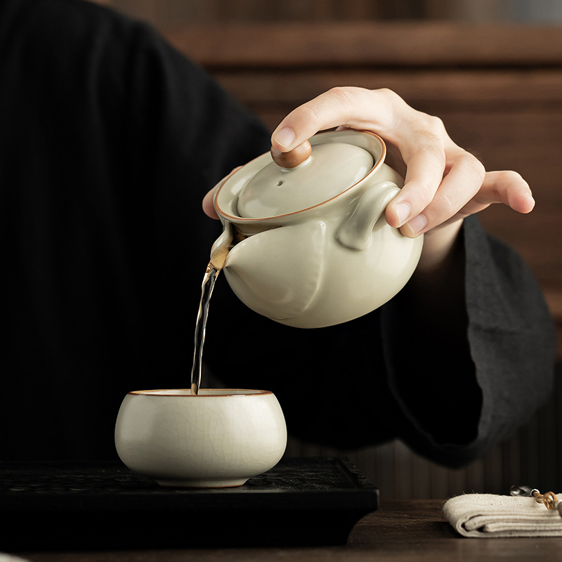 Ấm cầm tay lò Ru cổ ấm pha trà không nóng bằng gốm sứ đơn giản dụng cụ pha trà Kung Fu gia dụng có thể mở tấm ấm đơn