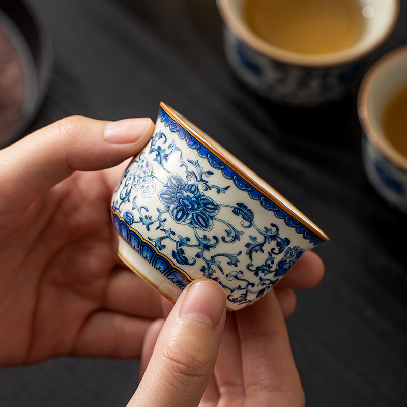 Cốc chủ nhân màu xanh và trắng của Ruyao, cốc uống trà gốm sứ gia dụng, cốc đơn, bộ trà cá nhân, bán buôn cốc trà