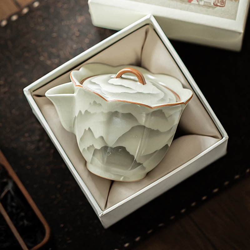 Ấm cầm tay kiểu Trung Quốc, ấm trà gốm sứ Ru Kiln, ấm trà Kung Fu, ấm đơn thủ công gia dụng có thể nuôi