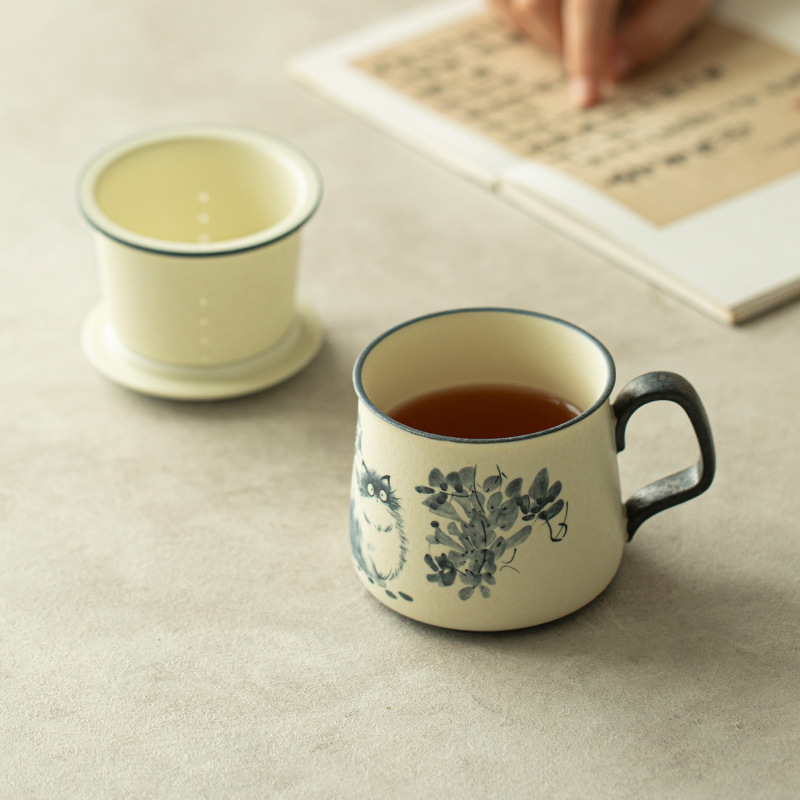Ly văn phòng, ly tách trà mèo, bộ ấm trà Kung Fu gốm sứ, cốc nước, cốc uống trà theo xu hướng văn hóa và sáng tạo Chupu