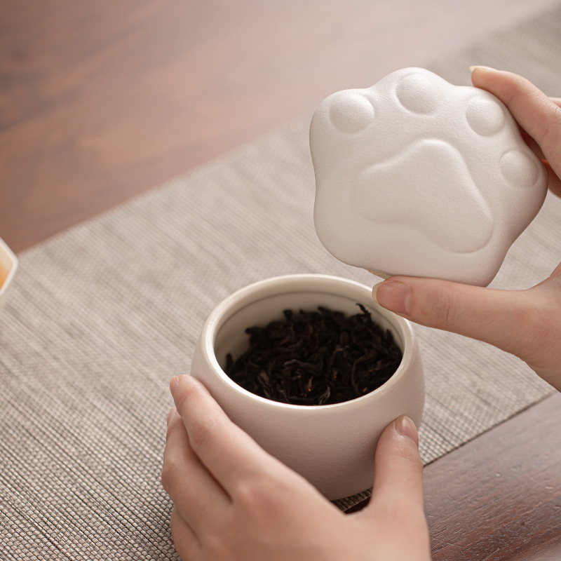 Hộp đựng trà gốm sứ dễ thương mèo, hộp kín chống ẩm, hộp đựng trà du lịch cỡ nhỏ cầm tay, hộp đựng trà