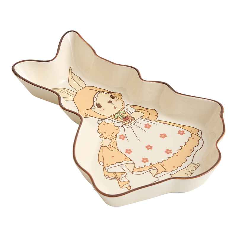 Đĩa ăn vặt gốm sứ Đĩa nước sốt Đĩa nhỏ Đĩa salad trái cây gia dụng Đĩa chấm tim Đĩa thỏ hoạt hình dễ thương sáng tạo