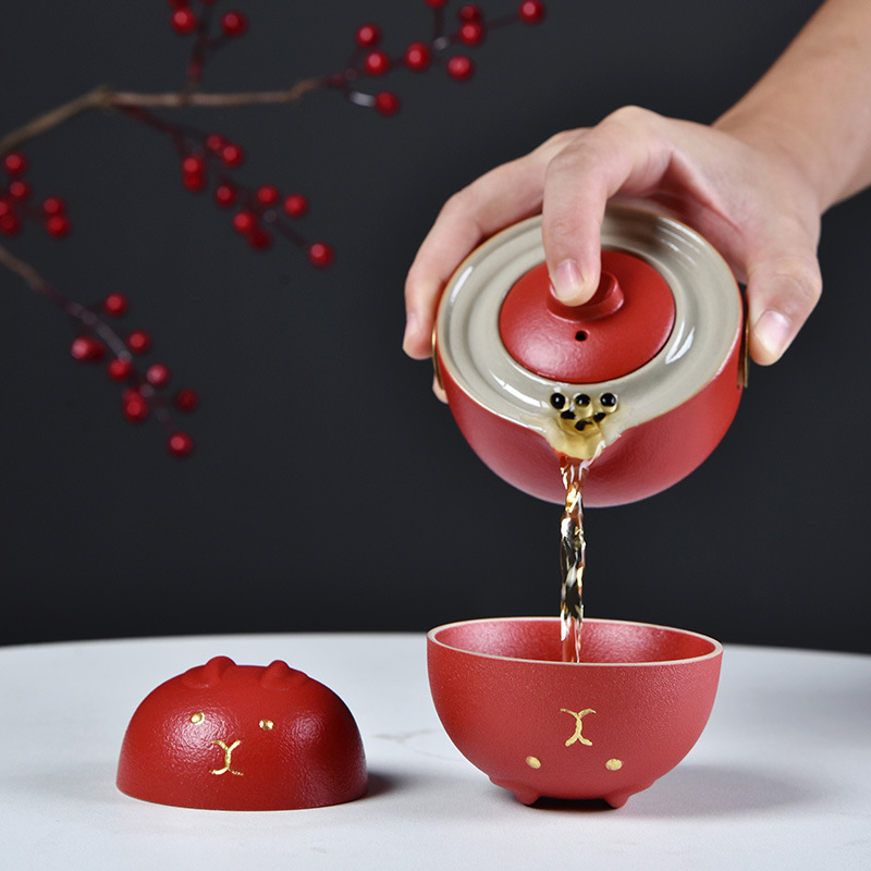 Quà lưu niệm năm Mão, cốc khách nhanh, Bộ trà du lịch di động, một ấm và hai cốc, bộ thực tế mở cửa, Bán Buôn kỷ niệm