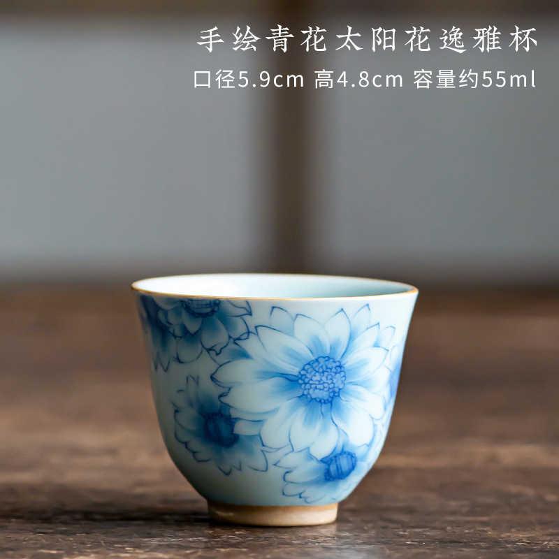 Cốc trà gốm sứ trắng xanh cốc chủ nhân làm thủ công cá nhân nữ cốc trà cổ điển thiền cao cấp cỡ nhỏ văn phòng