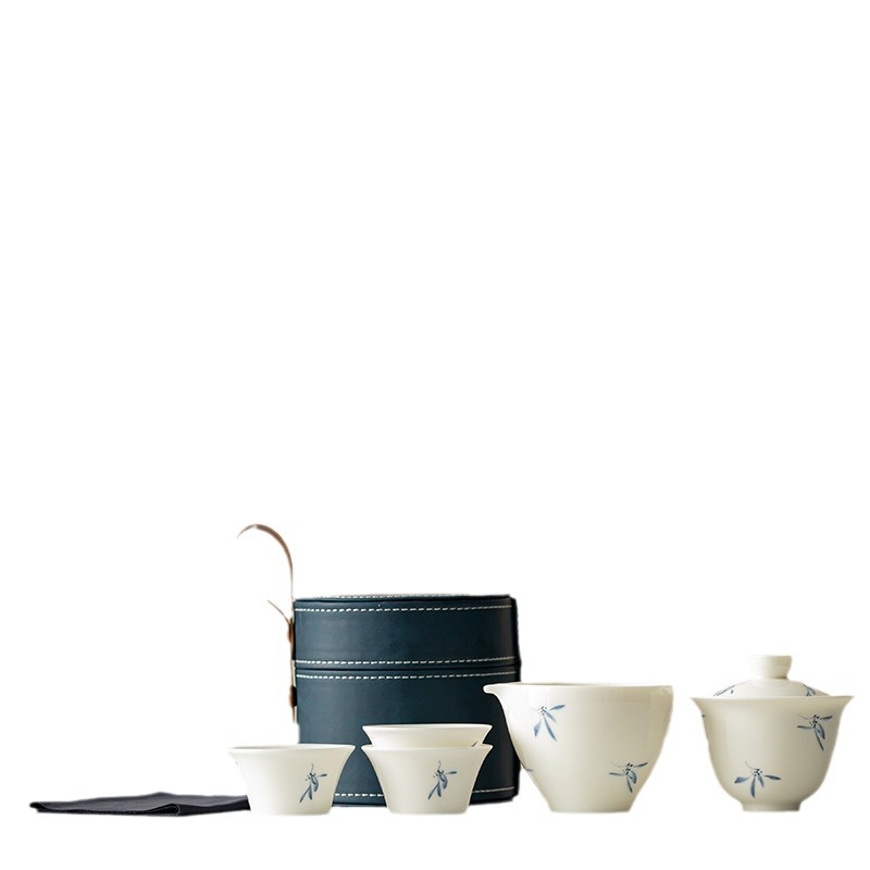 Phalaenopsis vẽ tay cốc khách nhanh một ấm bốn cốc bộ đồ trà du lịch gốm sứ cắm trại ngoài trời trên ô tô