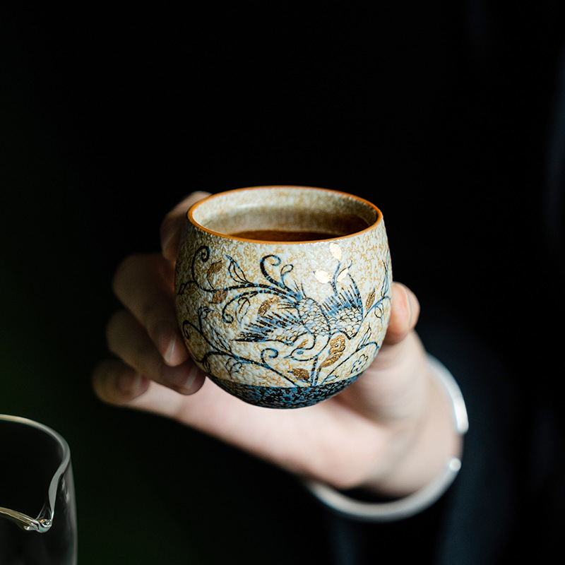 Vẽ tay màu xanh và trắng đá lửa cốc thiền đỏ cốc trà cốc chủ sở hữu gốm cốc đơn cốc đặc biệt cá nhân cốc trà