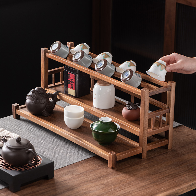 Giá để trà gỗ óc chó, bộ ấm trà kung fu, giá để đồ bằng đất sét tím, giá để tách trà, giá để đồ gia dụng kiểu Trung Quốc, để bàn nhỏ.