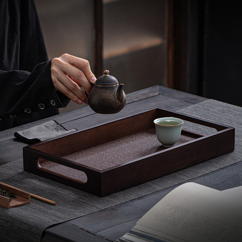 Bàn pha khô bằng mây tre đan, khay trà nhỏ, bộ trà Kung Fu, khay đựng ấm cổ điển gia dụng, khay đựng ấm, khay trà hình chữ nhật, hộp gấm