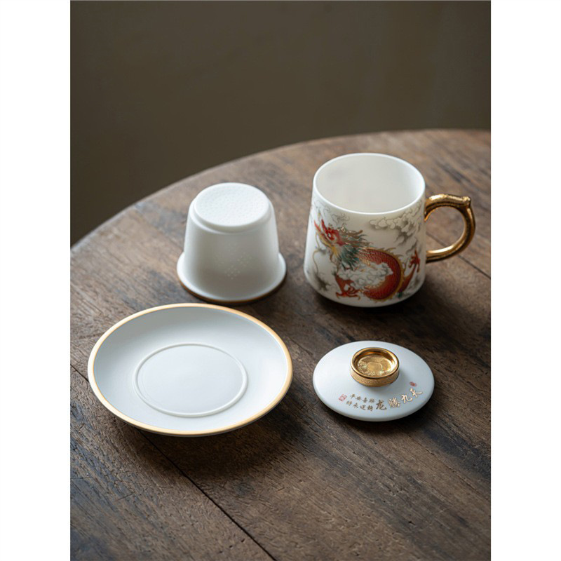 Cốc trà Kung Fu bằng sứ ngọc bích nướng chay tách trà có nắp cao cấp gốm sứ văn phòng pha trà lưu niệm bán buôn