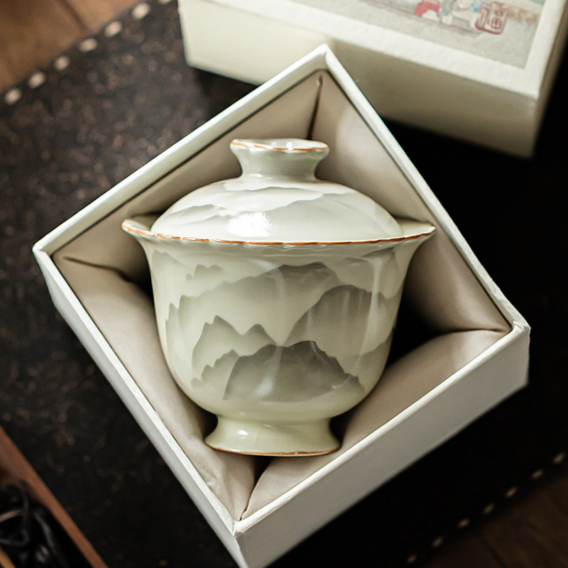 Cốc pha trà gốm sứ có nắp dùng trong gia đình một chiếc cốc trà cốc trà Kung Fu