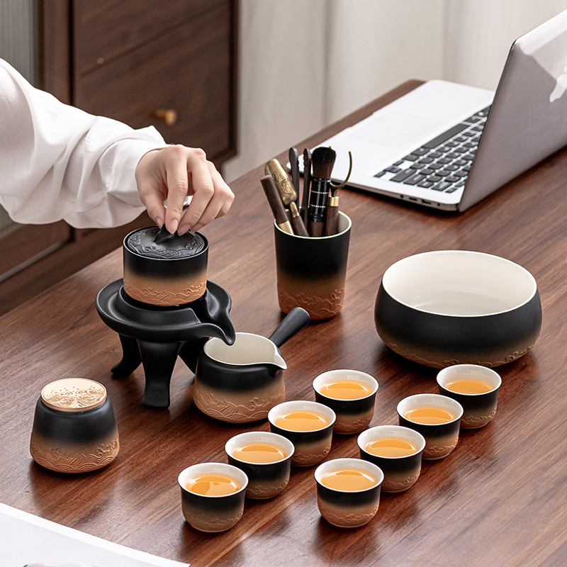 Bộ ấm trà tự động sóng biển ấm trà gia dụng cốc trà cốc pha trà giả đá lười cao cấp sang trọng bán buôn