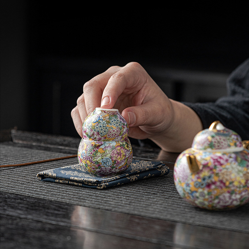 Bộ trà mạ bạc tráng men cloisonné cao cấp cốc chủ nhân bộ trà Kung Fu tách trà ấm một ấm hai cốc hộp quà