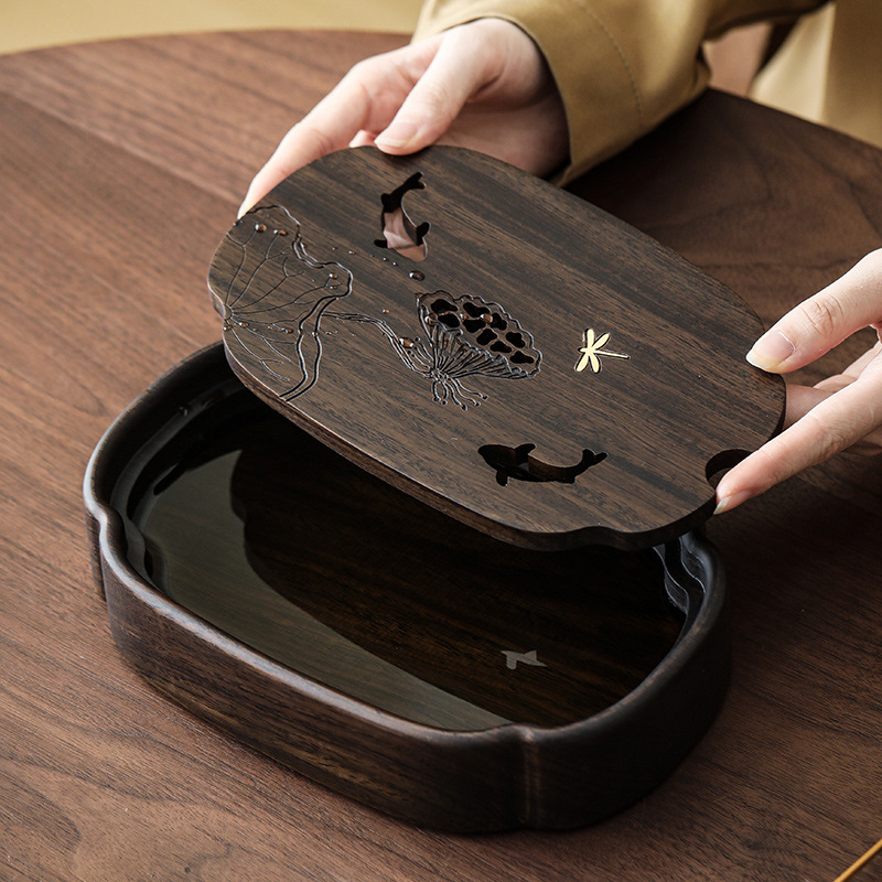 Khay trà hồ sen Yuxi khay đựng nước hồ óc chó gia dụng dụng dụng cụ pha trà khay trà bàn trà gỗ nguyên khối phụ kiện