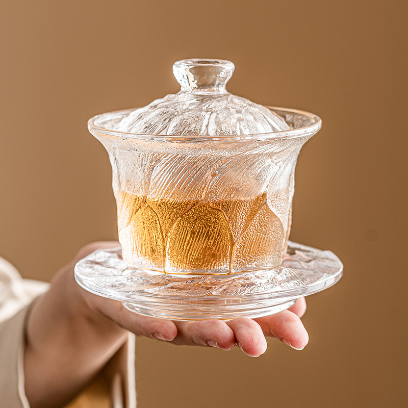 Bát trà tráng men đơn phong cách Trung Quốc có nắp không nóng Bộ trà Kung Fu bát pha trà gia dụng