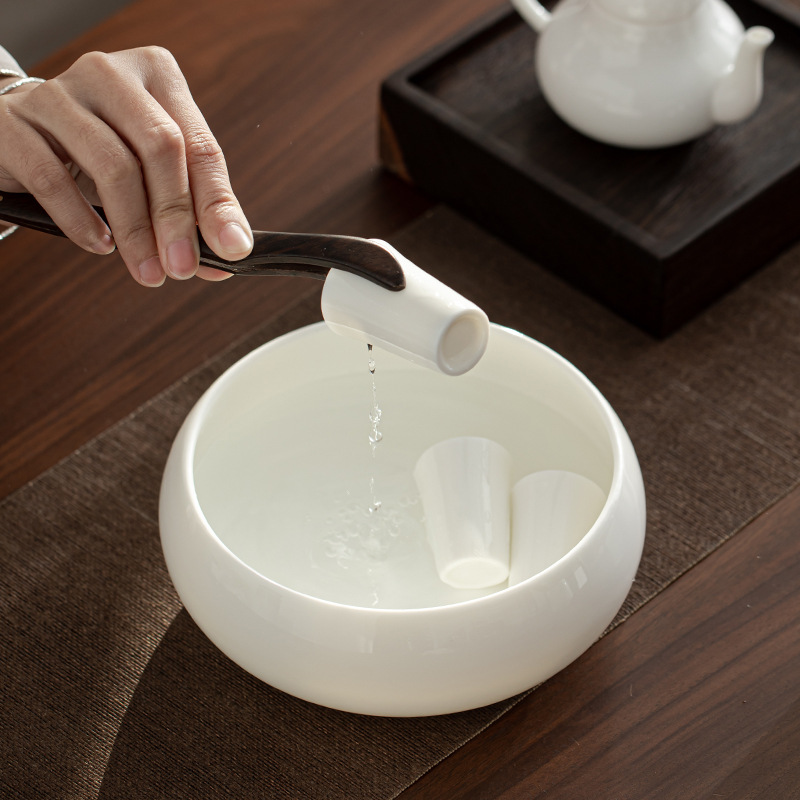 Dehua mỡ cừu ngọc trắng sứ rửa chén lớn nhỏ rửa chén rửa bát bát đựng nước thùng đựng bã trà phụ kiện trà đạo Kung Fu
