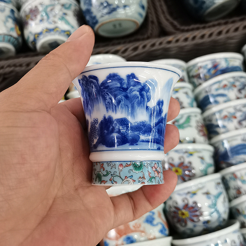 Gốm sứ Jingdezhen cao cấp màu xanh và trắng phong cảnh cốc chủ sở hữu cốc đơn bộ trà Kung Fu cốc trà cốc hương thơm cốc trà