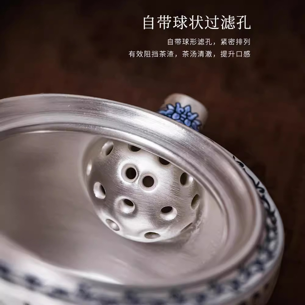 Ấm trà bạc phong cách Trung Quốc, tách trà, quà tặng cầm tay, bộ trà kung fu mạ bạc cổ điển vàng bạc sáng tạo cao cấp