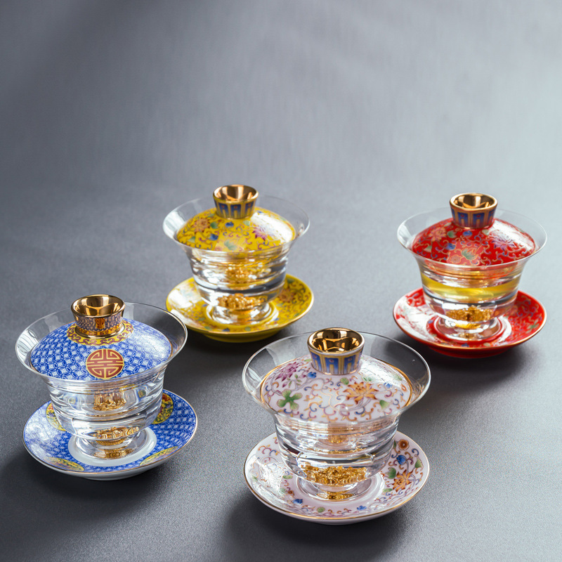 Bát có nắp tam tài bằng kính sơn men, bát trà cỡ lớn, cốc pha trà, dụng cụ pha trà Kung Fu, bát trà, bát trà