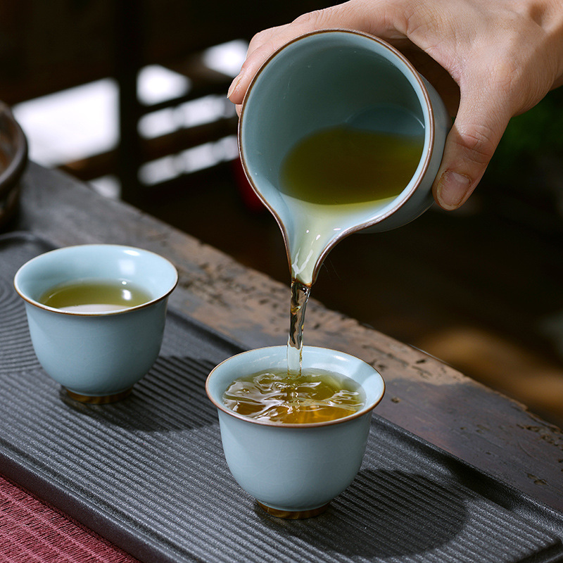 Bộ ấm trà Kung Fu Jingdezhen Ru Kiln mở rộng cao cấp Trung Quốc gốm sứ gia dụng văn phòng nắp bát bao bì hộp quà