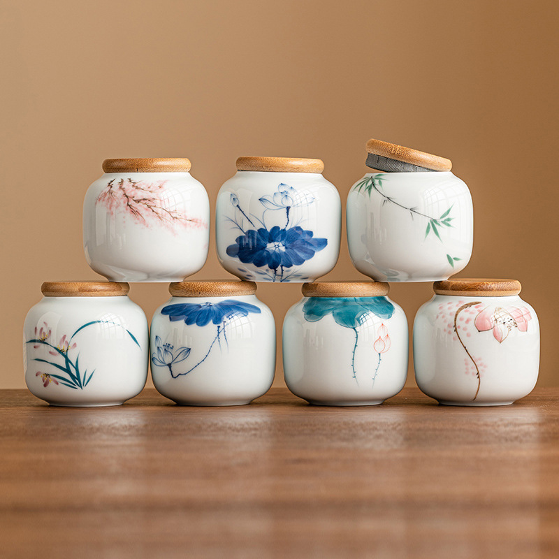 Hoa bình trà ba nhân dân tệ nhỏ bình rỗng bình trà gốm sứ nhỏ kiểu Trung Quốc bình kín bình đựng trà cầm tay