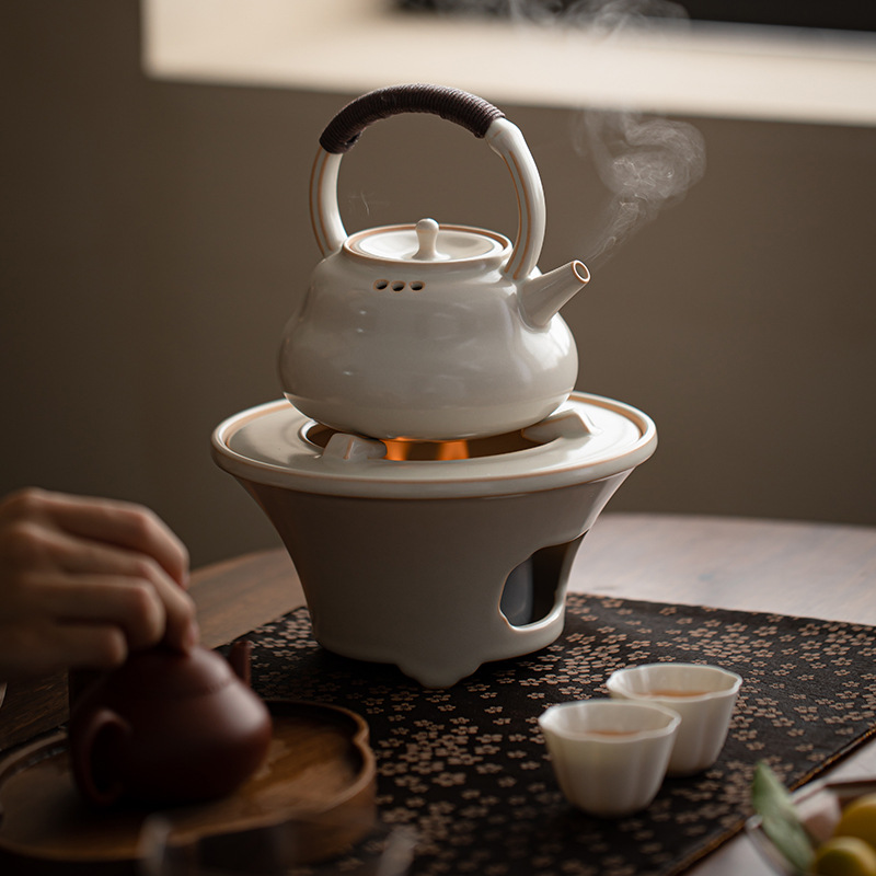 Ấm trà tráng men soda, thìa trà, bộ trà, bếp nấu trà, bếp than, bộ ấm đun nước, bình gốm sứ gia dụng