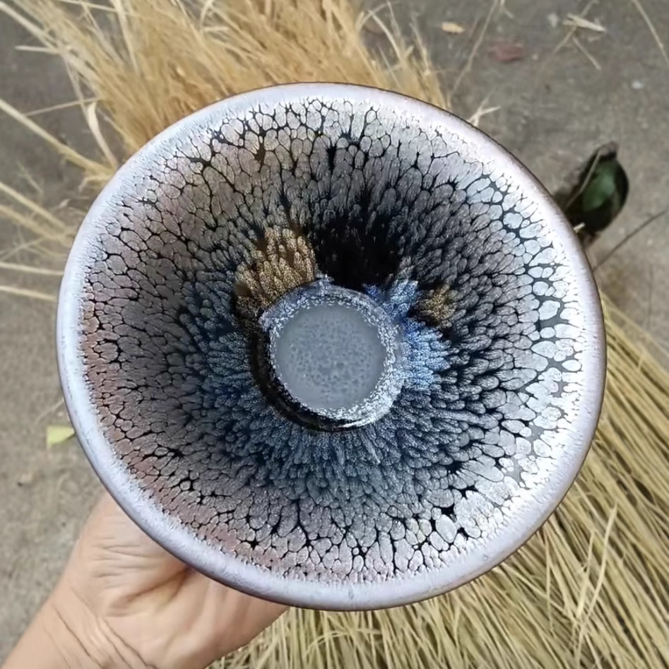 Tách trà Jianyang Jianzhan kiểu dáng lớn, men đen, làm thủ công, khay đựng trái cây đặt làm riêng, đồ trang trí bộ trà Kung Fu, chất liệu khoáng nguyên chất và men nguyên chất.