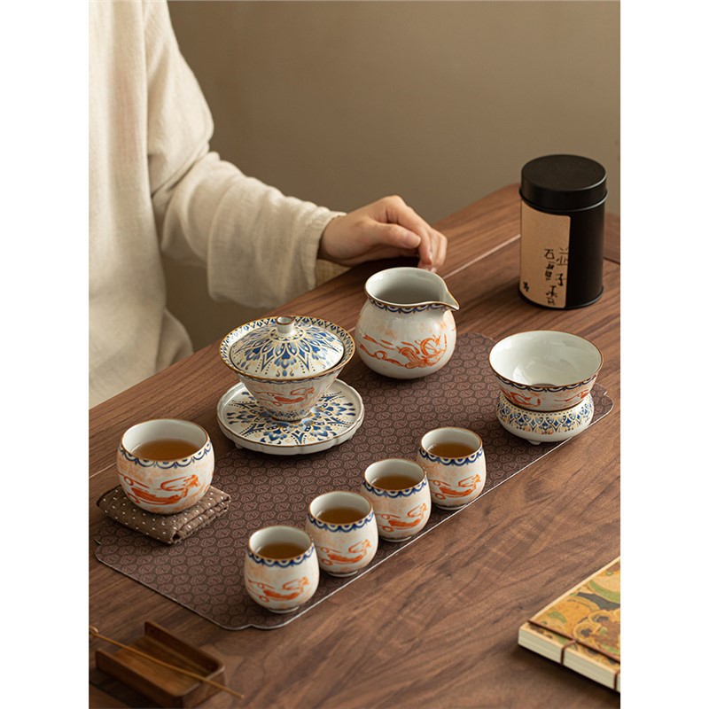 Bộ đồ trà cốc trà Kung Fu dung tích lớn cốc trà Ru Kiln Đôn Hoàng có nắp đậy