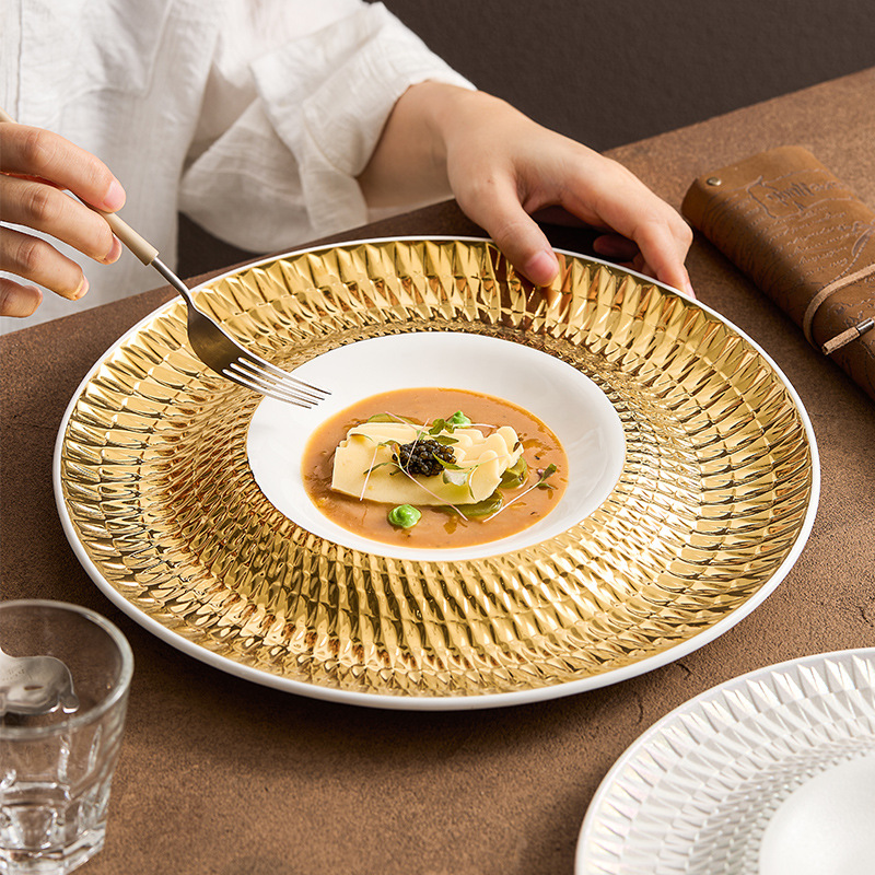 Đĩa tròn gốm sứ Con đường bóng xoáy Đĩa gia dụng Đĩa ăn nhẹ sang trọng cao cấp Đĩa ăn tối Nhà hàng khách sạn Đĩa núi lửa thương mại