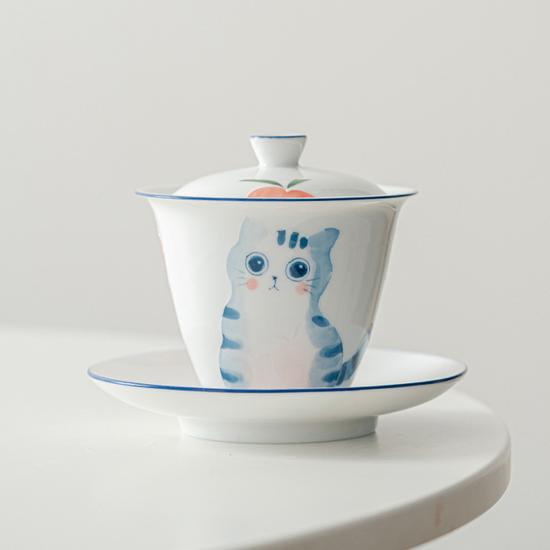 Bộ trà Kung Fu gốm sứ tráng men ba màu vẽ tay ba chiều Bộ trà cao cấp dành cho nữ không bị nóng tay