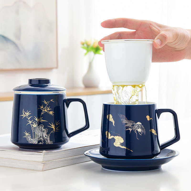 Cốc lọc dung tích lớn có nắp cốc trà cốc pha trà tách trà gốm cốc nước văn phòng bán buôn quà tặng