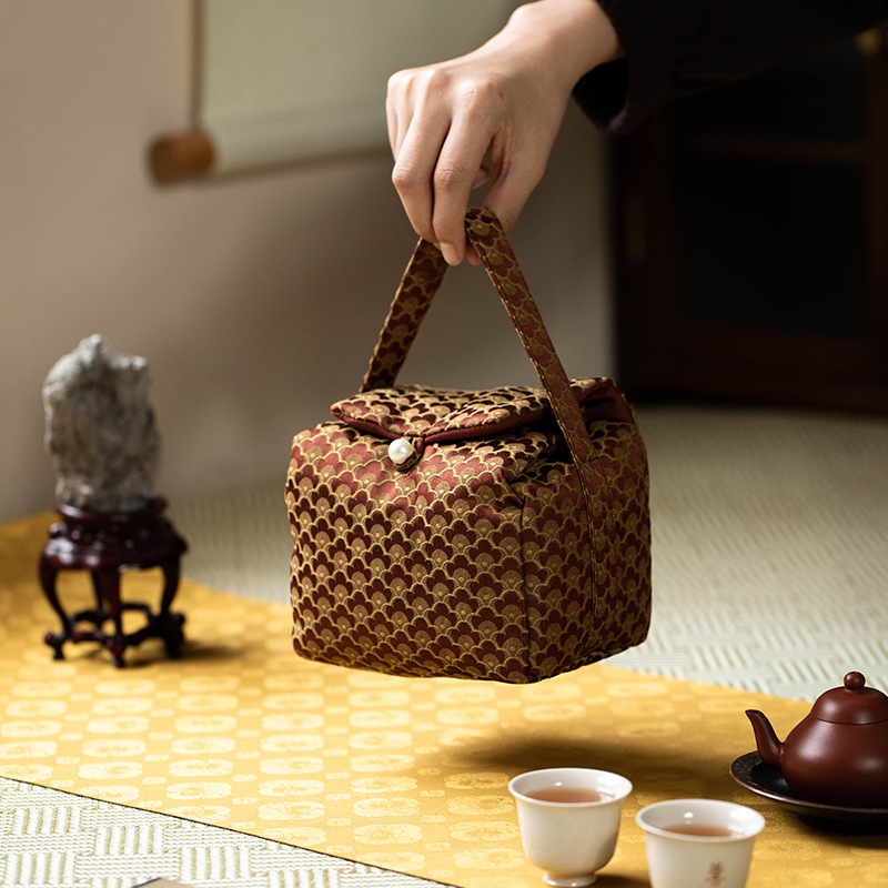 Túi vải gấm, một nồi và hai cốc, túi phòng trà, túi xách tay, kết hợp đa năng, túi du lịch xách tay