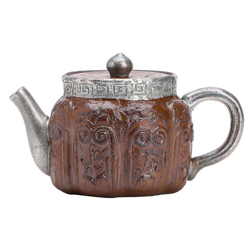 Ấm trà mạ bạc cổ phong cách Trung Quốc ấm trà gốm sứ gia dụng ấm tay cầm chùm dụng cụ trà Kung Fu ấm trà lọc lỗ bóng ấm đơn