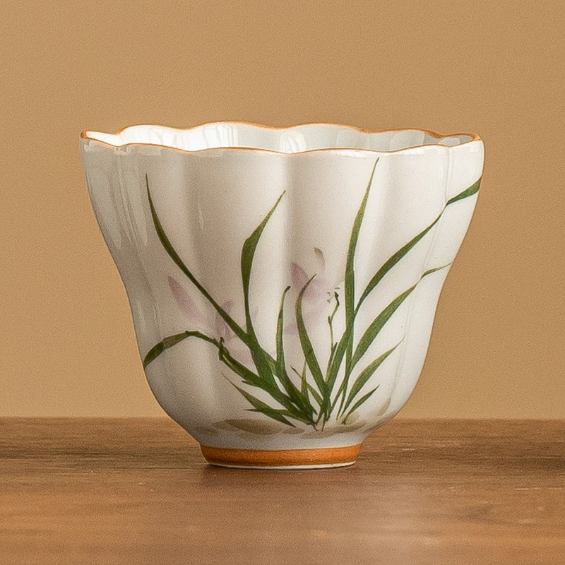 Cốc trà gốm sứ hoa lan vẽ tay cốc chủ nhân cốc uống trà gia dụng cốc nước cốc bergamot cốc trà hộp quà