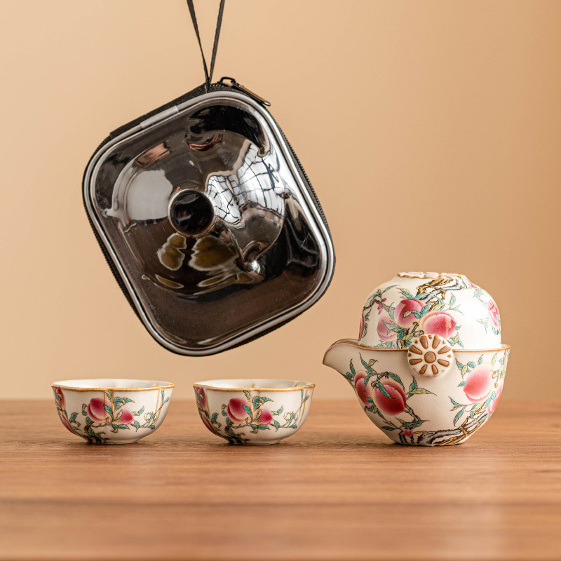 Bộ ấm trà du lịch gốm sứ Kung Fu di động ngoài trời Bộ ấm trà gốm sứ Kung Fu di động cốc cốc khách nhanh kiểu Trung Quốc