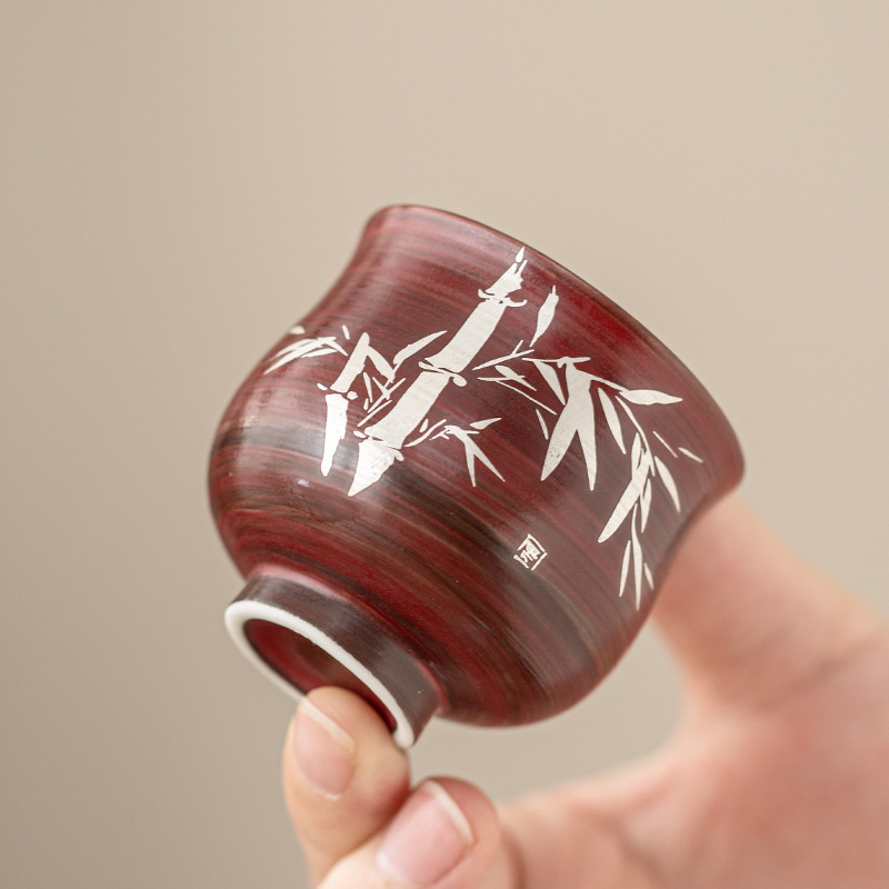 Cốc trà gốm sứ cổ điển phong cách Trung Quốc màu hồng, cốc chủ nhân, bộ trà duy nhất Kung Fu, tách trà nghệ thuật trà cao