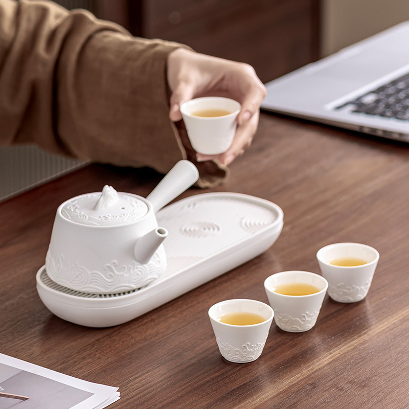 Bộ ấm trà du lịch kiểu Nhật, cốc trà kungfu, ấm trà gốm sứ văn phòng gia dụng, khay trà ngoài trời đơn giản hiện đại