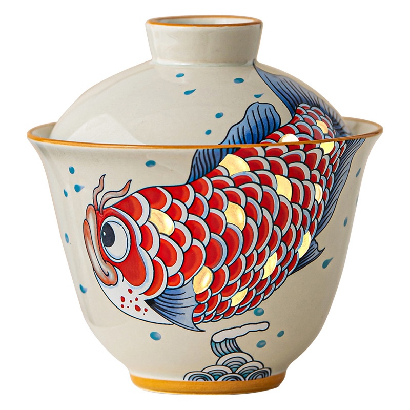 Bát có nắp Yuanbao màu xám thực vật Cốc trà Kim Ngọc Mantang Bát pha trà gốm sứ có nắp hai gia dụng cao cấp chống bỏng