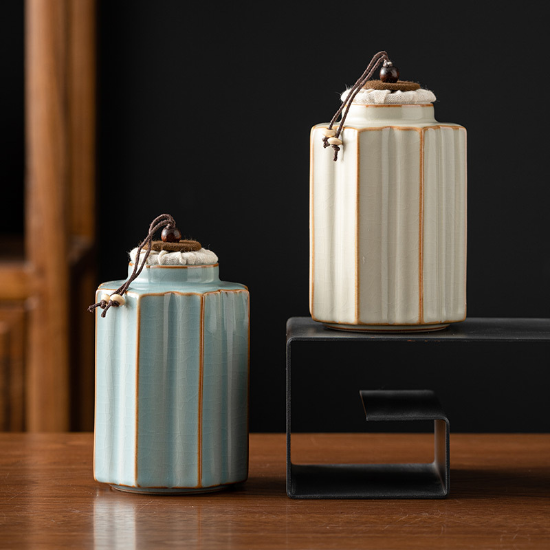 Hộp đựng trà gốm sứ Ruyao, hộp kín, hộp đựng trà chống ẩm cỡ lớn, Hộp đựng trà Pu'er, hộp đựng trà