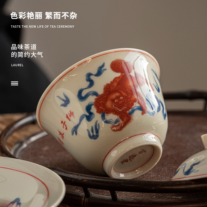 Bát có nắp tam tài cổ cốc trà đơn không nóng bộ trà gốm sứ cao cấp bát pha trà có nắp Kung Fu bán buôn gia dụng