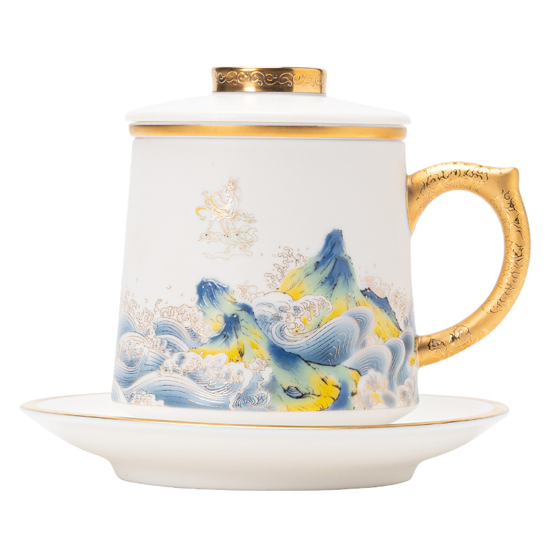 Cốc Trà Ngọc Bích mỡ cừu Fulushanhai cốc nước văn phòng cao cấp chuyên dụng cá nhân Cốc Cốc có nắp hộp quà tặng